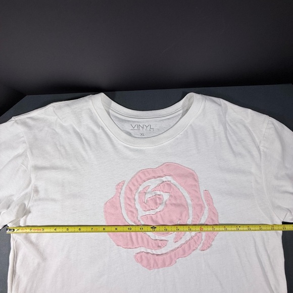 White and Pink Rose Embroidered Women's T-shirt Top - Picture 5 of 6